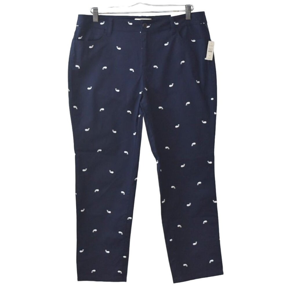 Talbots Simply Flattering Twill Straight Pants Womens 14P Navy Whale 5-Pocket